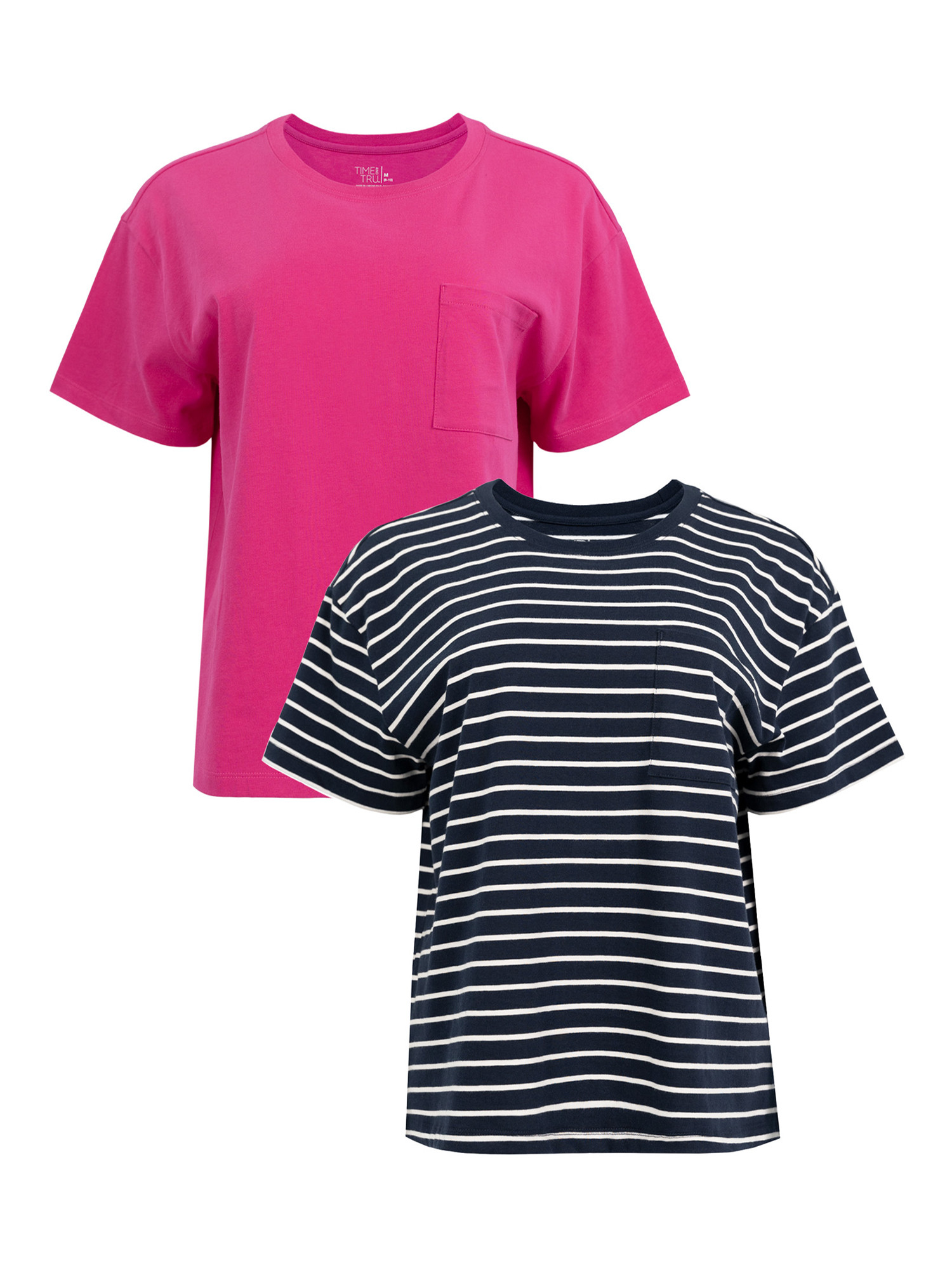 Time and Tru Women's Short Sleeve Boyfriend Pocket T-Shirt, 2-Pack, Sizes S-XXXL | Walmart (US)