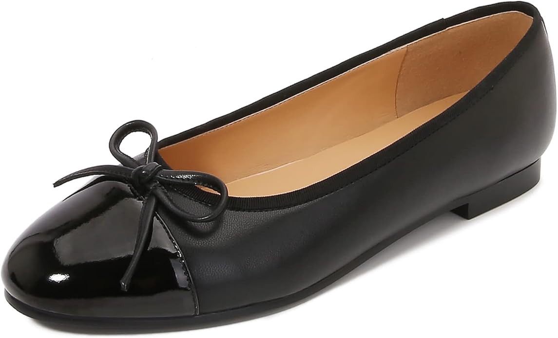VivaLaver Women's Cap Toe Ballet Flats Two Tone Bow Flats Round Toe Shoes for Women Slip on Casua... | Amazon (US)