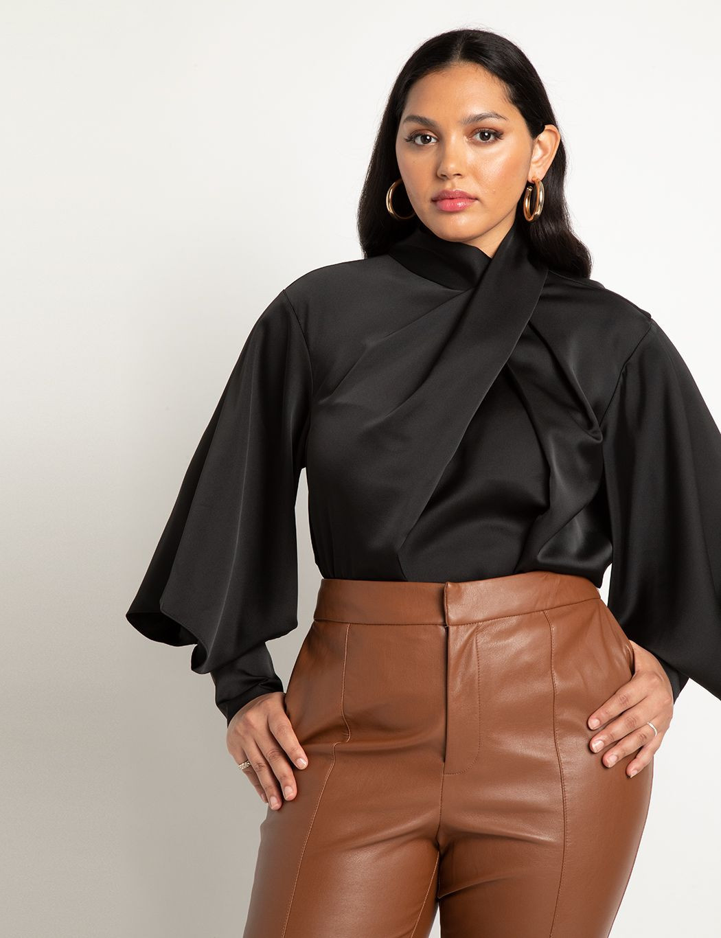Draped Neck Satin Blouse | Eloquii
