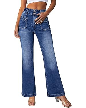 Sidefeel Womens Jeans High Waisted Trendy 2025 Stretchy Straight Wide Leg Pockets Front Bootcut D... | Amazon (US)