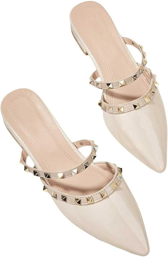 Verdusa Women's Pointed Toe Studded Mules Backless Slip on Outdoor Shoes | Amazon (US)