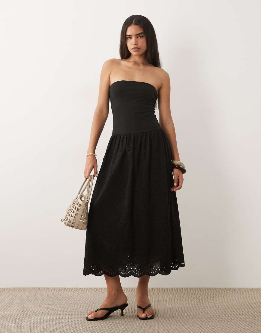 Mango 100% cotton off shoulder maxi dress in black | ASOS (Global)