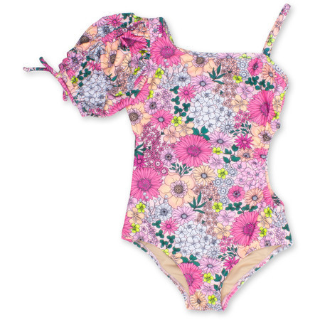 One Piece Puff Shoulder Girls 3-10 Mod Floral Pink | Shade Critters