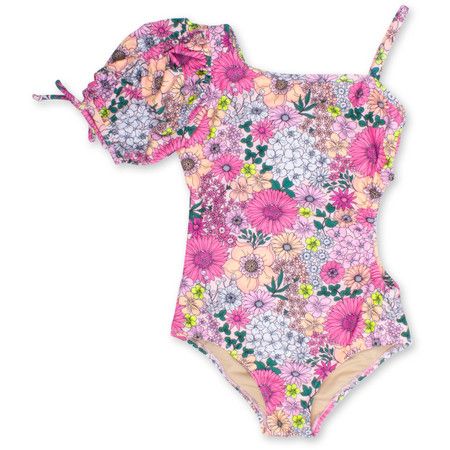One Piece Puff Shoulder Girls 3-10 Mod Floral Pink | Shade Critters