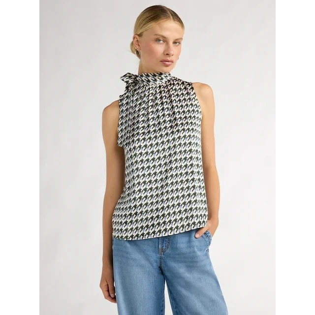 Scoop Women’s Bow Tie Sleeveless Blouse, Sizes XS-XXL | Walmart (US)