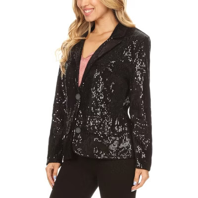 Anna-Kaci Women's Long Sleeve Sparkle Sequin Two Button Blazer Jacket | Target
