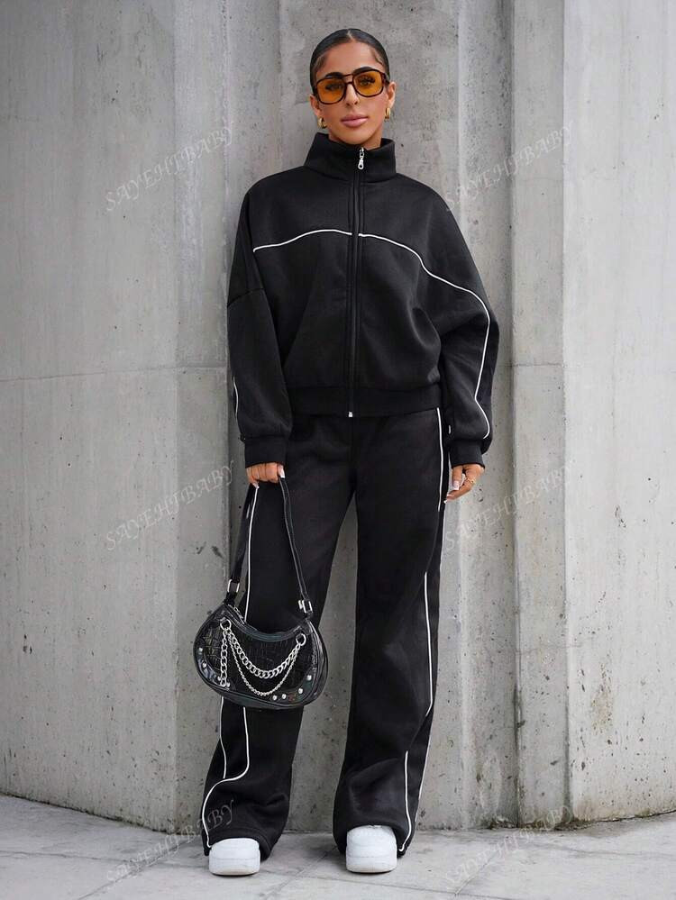 SAYEHFBABY Women's Fall/Winter Streetwear Basic Going Out Back To School 2pcs Set Zip Front Long ... | SHEIN