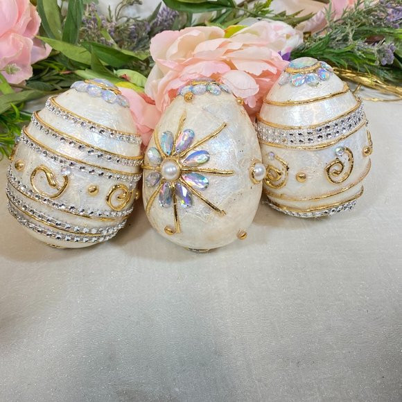 Easter Spring White Gold Capiz Embellished Jeweled Easter Eggs Set of 3 New | Poshmark