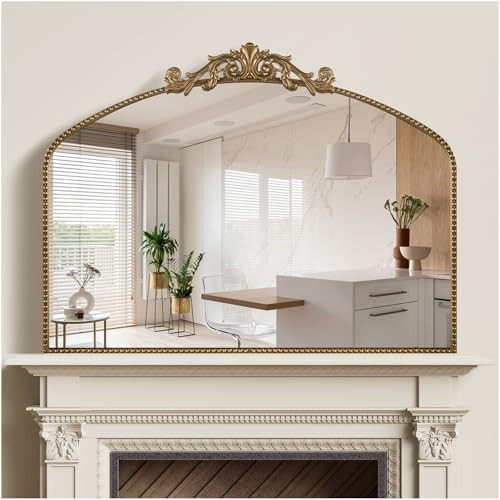 Wemily 40"x30" Gold Large Antique Mirror, Vintage Baroque Mirror with Ornate Beaded Frame for Home Decor - Living Room, Entryway, Bathroom, Fireplace | Amazon (US)
