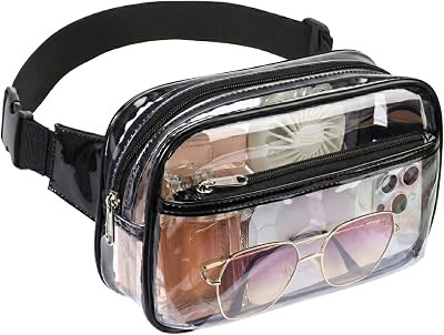 Clear Fanny Pack Stadium Approved - Women Waist Belt Bag, Black | Amazon (US)