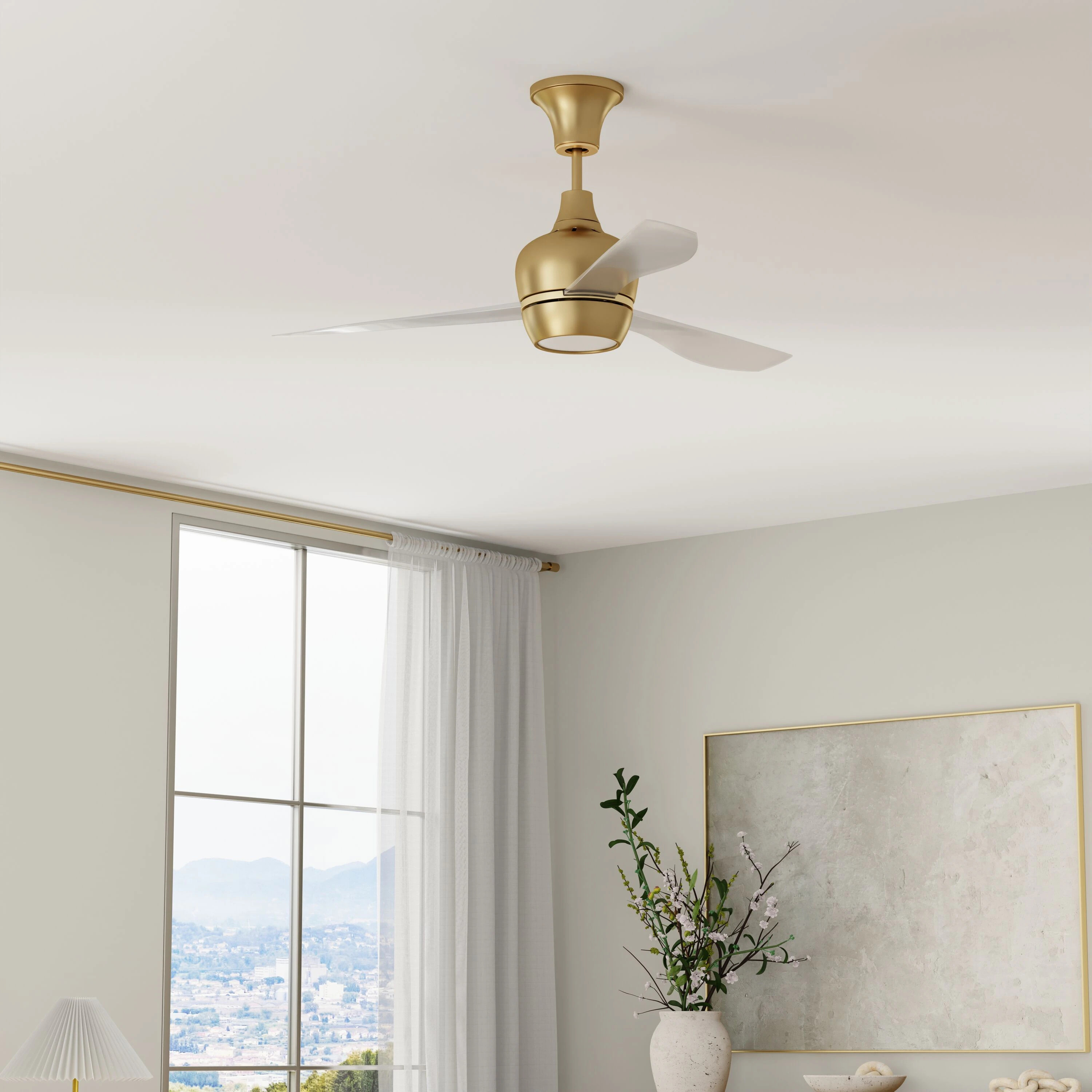 Craftmade Bordeaux 52-in Satin Brass with Acrylic Blades LED Downrod or Flush Mount Ceiling Fan With Light and Wall Switch Included 3 -Blade | Lowe's