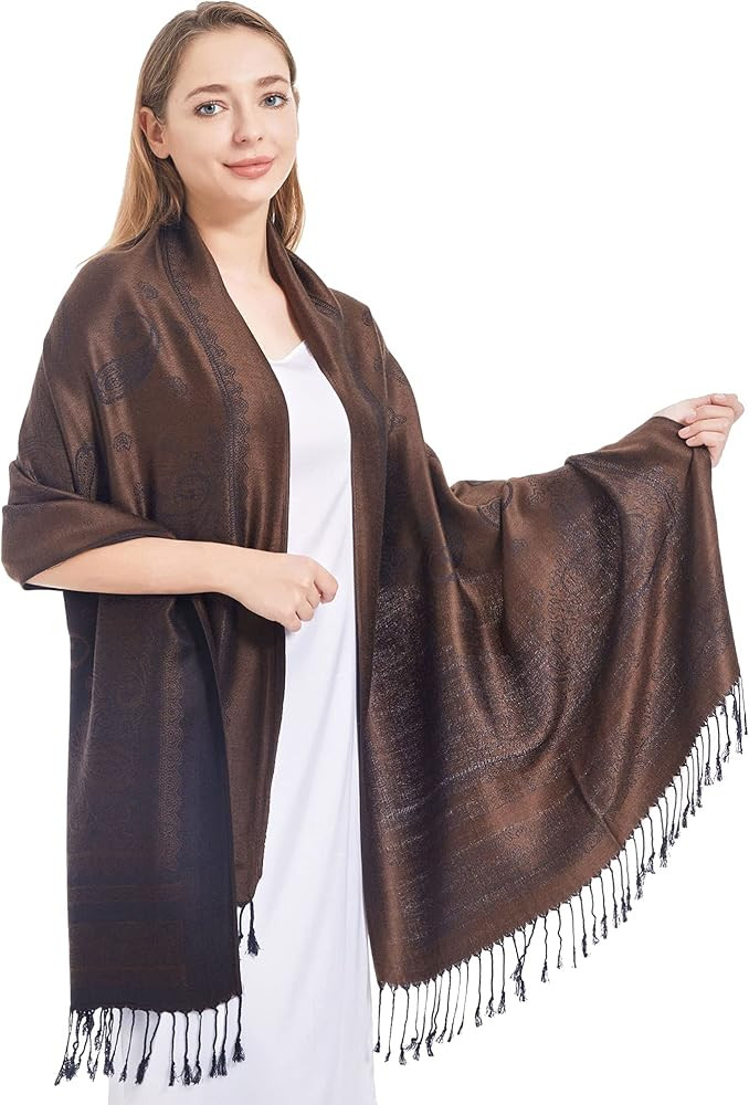 Ciormis Two Tone Silky Paisley Pashmina Shawl Scarf,Soft Women's Rave Jacquard Pashminas Wrap Sca... | Amazon (US)