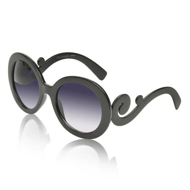 Round Sunglasses for Women Big Designer Baroque Swirl Temple Uv400 Protection | Walmart (US)