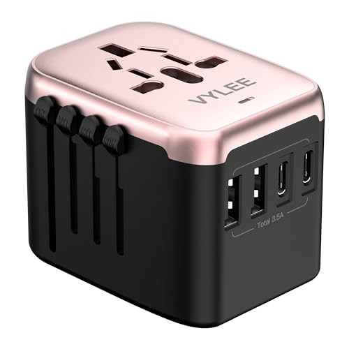 Universal International Power Travel Plug Adapter, 5 in 1 European Travel Plug Adapter W/ 3.5A 2xUSB-A and 2xUSB C Wall Charger and Worldwide AC Outlet for Europe USA UK AUS(Rose Gold) | Amazon (US)