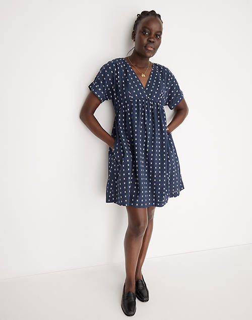 V-Neck Dolman-Sleeve Mini Dress in Textured Dot | Madewell