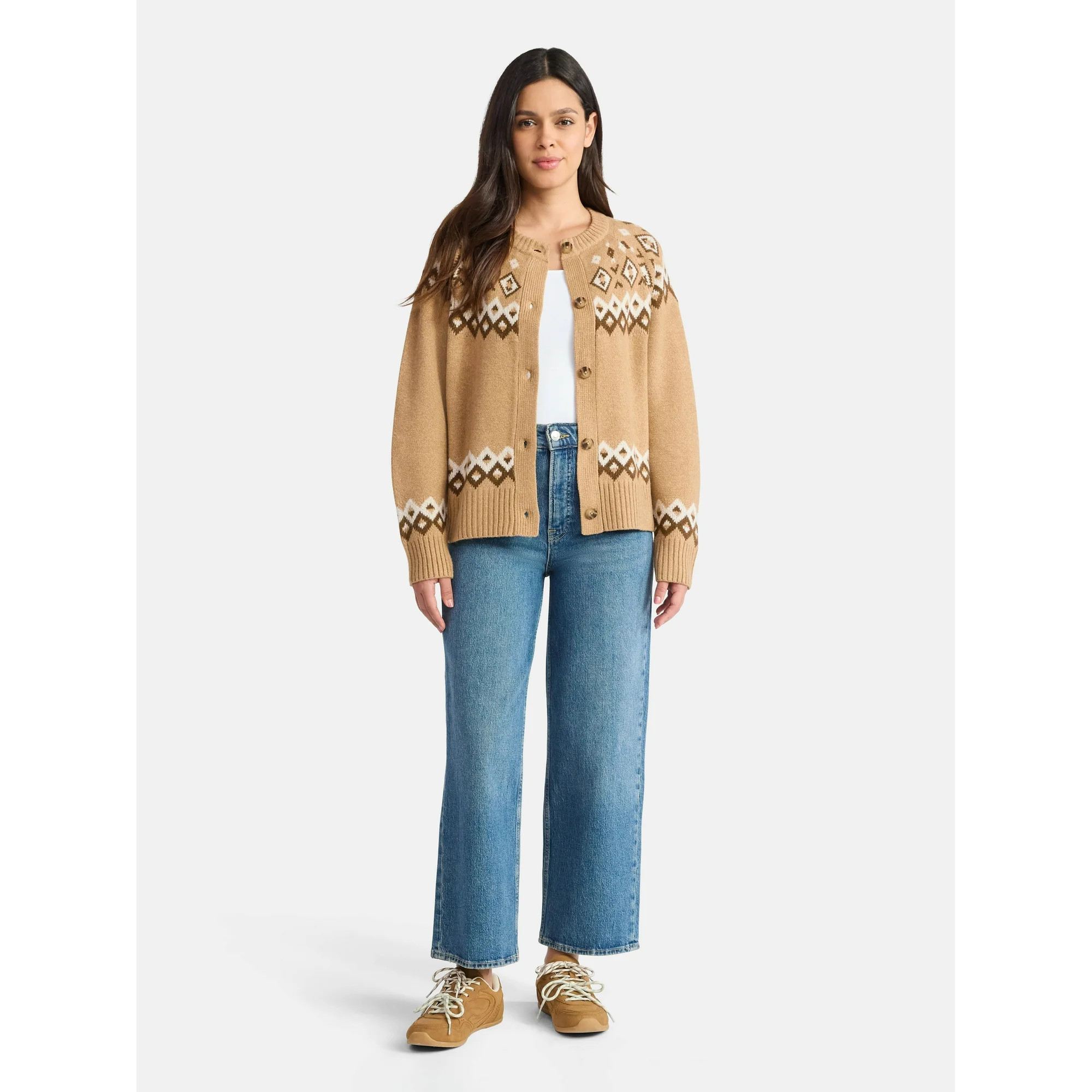 Time and Tru Women's Fair Isle Cardigan Sweater, Midweight, Size XS-XXXL | Walmart (US)