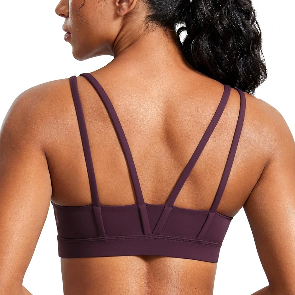 CRZ YOGA Softness Mold Butterluxe V Neck Sports Bras for Women - Workout Top Double Spaghetti Str... | Amazon (US)