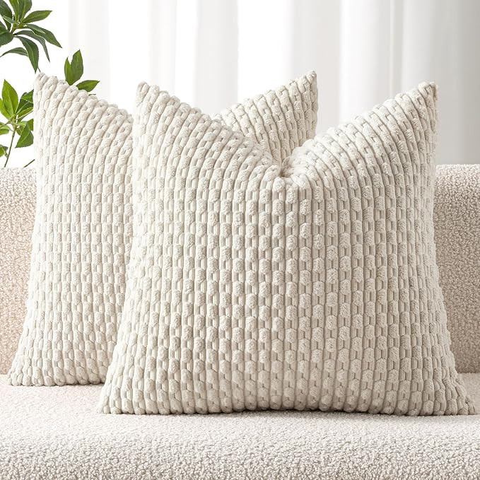 MIULEE Pack of 2 Decorative Throw Pillow Covers 18x18 Inch Soft Boho Striped Textured Corduroy Pi... | Amazon (US)