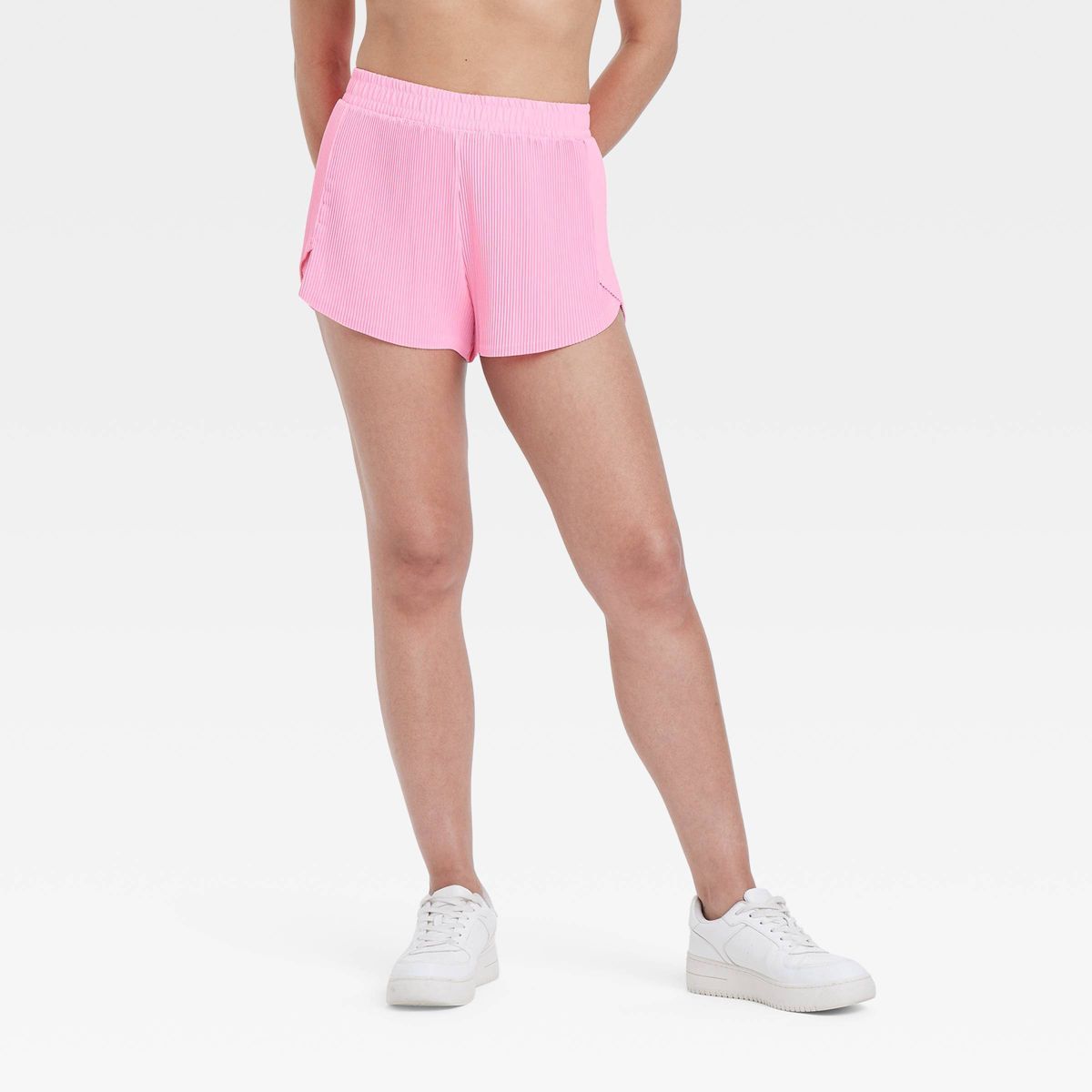 Women's Mid-Rise Micro-Pleated Shorts 2.5" - All In Motion™ Pink M | Target