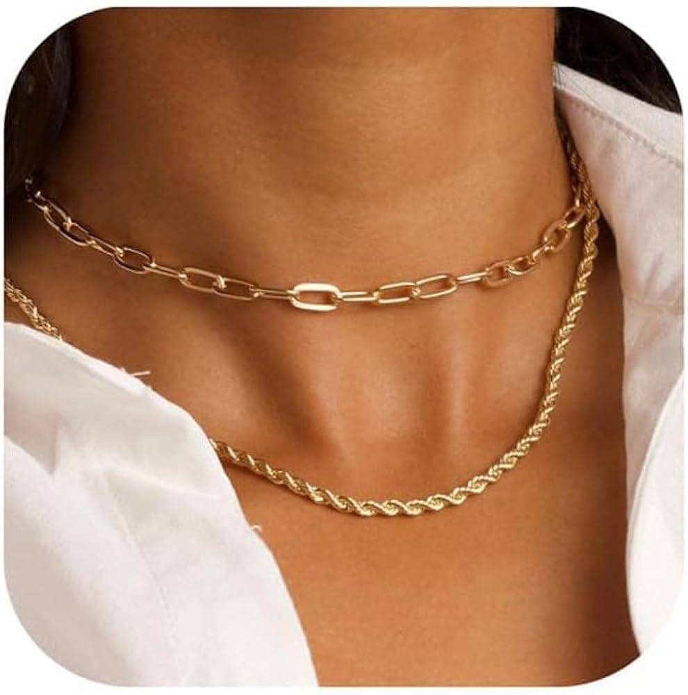 LNIEER Elegant Herringbone Gold Necklace for Women - Dainty 14K Gold Plated Snake Chain Choker - ... | Amazon (US)