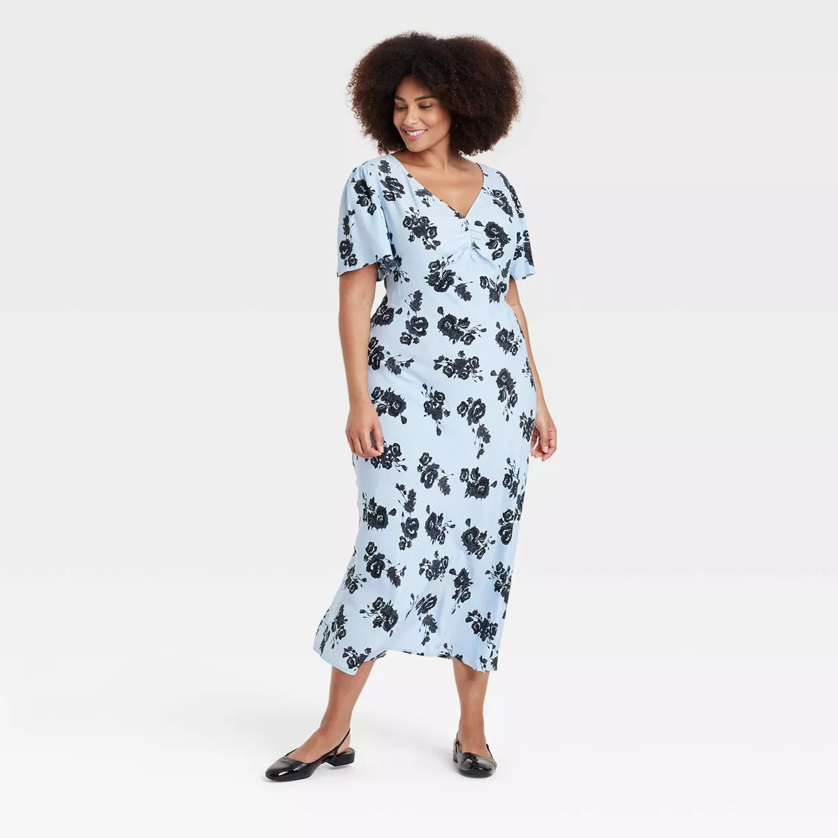 Women's Puff Short Sleeve Maxi A-Line Dress - A New Day™ Blue Floral | Target
