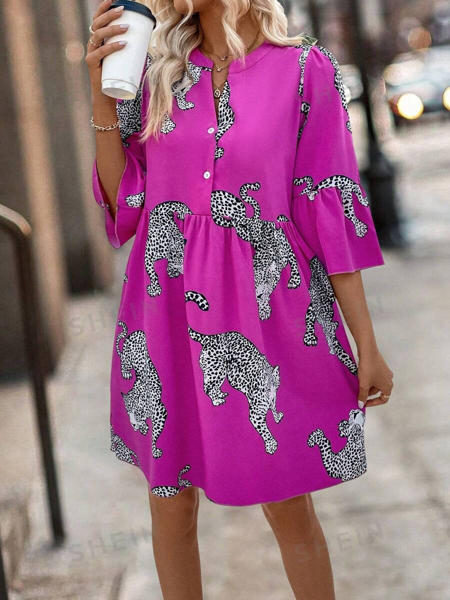 SHEIN Clasi Women's Summer Casual Cheetah Printed Dress, Random Cut | SHEIN