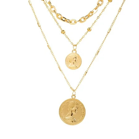 TINGN Gold Layered Necklace for Women 14K Gold Plated Coin Pendant Necklace Chunky Chain Choker Neck | Walmart (US)