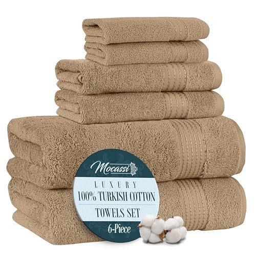 Mocassi Luxury 100% Turkish Cotton 6-Piece Towel Set - Ultra Soft, Quick Dry Highly Absorbent Premium Spa Hotel Quality Bath Towels, Includes 2 Bath Towels, 2 Hand Towels and 2 Washcloths, Taupe | Amazon (US)
