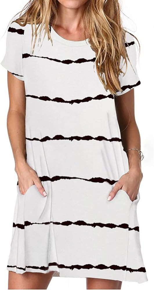 Alaster Women\u2019s Casual Summer T Shirt Dress Loose Short Sleeve Tunic Dress with Pocket for W... | Amazon (US)