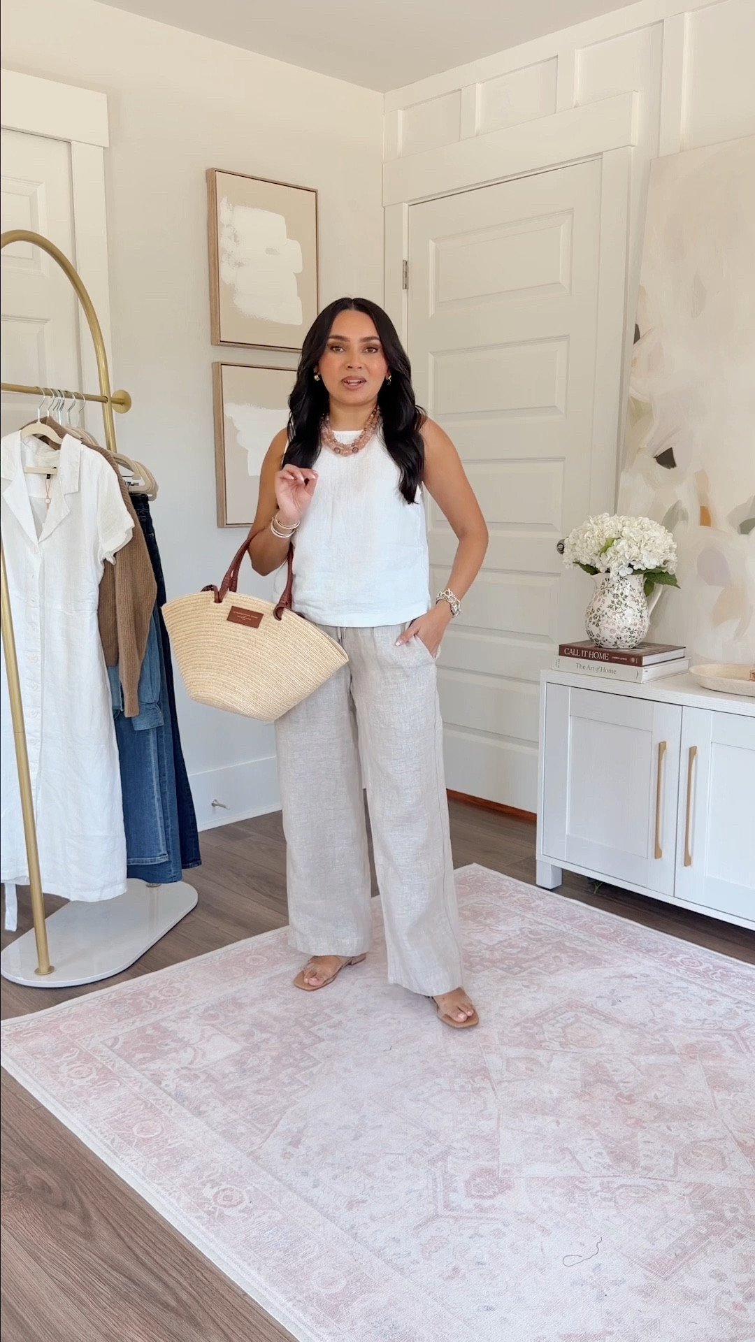 White linen tank XS TTS
Linen pants in “Flax” 26" inseam XS TTS
Clear sandals size 5 TTS

#LTKootd #LTKgrwm #LTKPetite