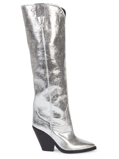 Silver Twist Metallic Leather Knee-High Boots | Saks Fifth Avenue