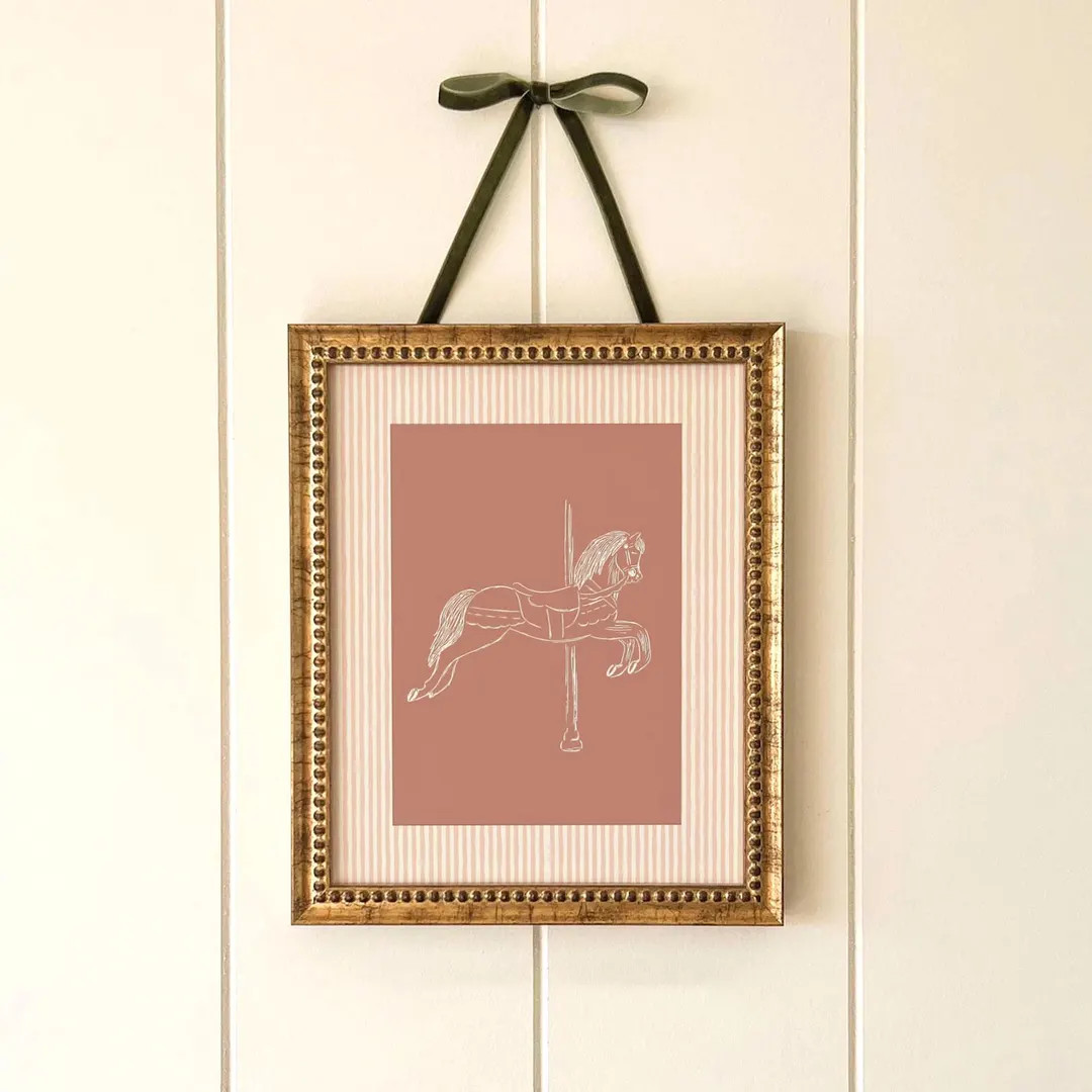 Vintage Circus Horse Print | Nursery Wall Art | Rustic Striped Frame Artwork for Baby, Child or P... | Etsy (US)