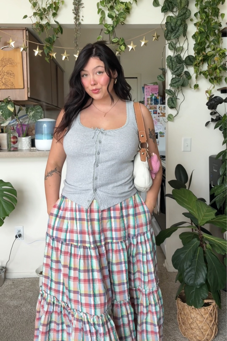 Size M in top, skirt is damson madder, bag is coach! 

#LTKSummerEdit