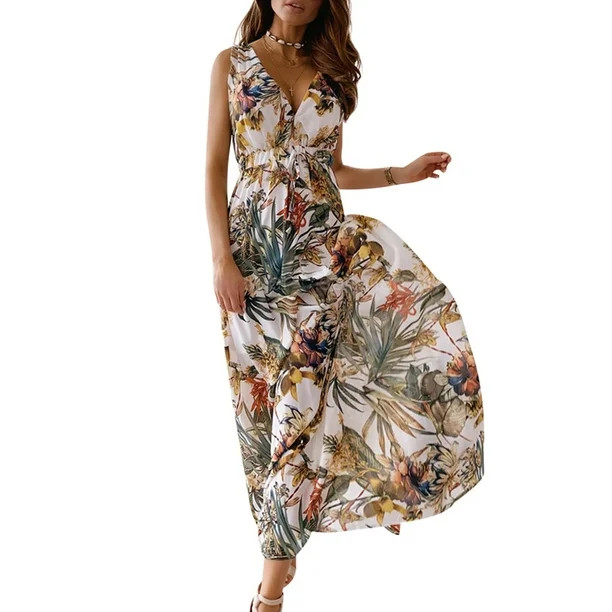Julycc Women Summer Boho Long Maxi Dress Party Beach Floral Sundress - Walmart.com | Walmart (US)