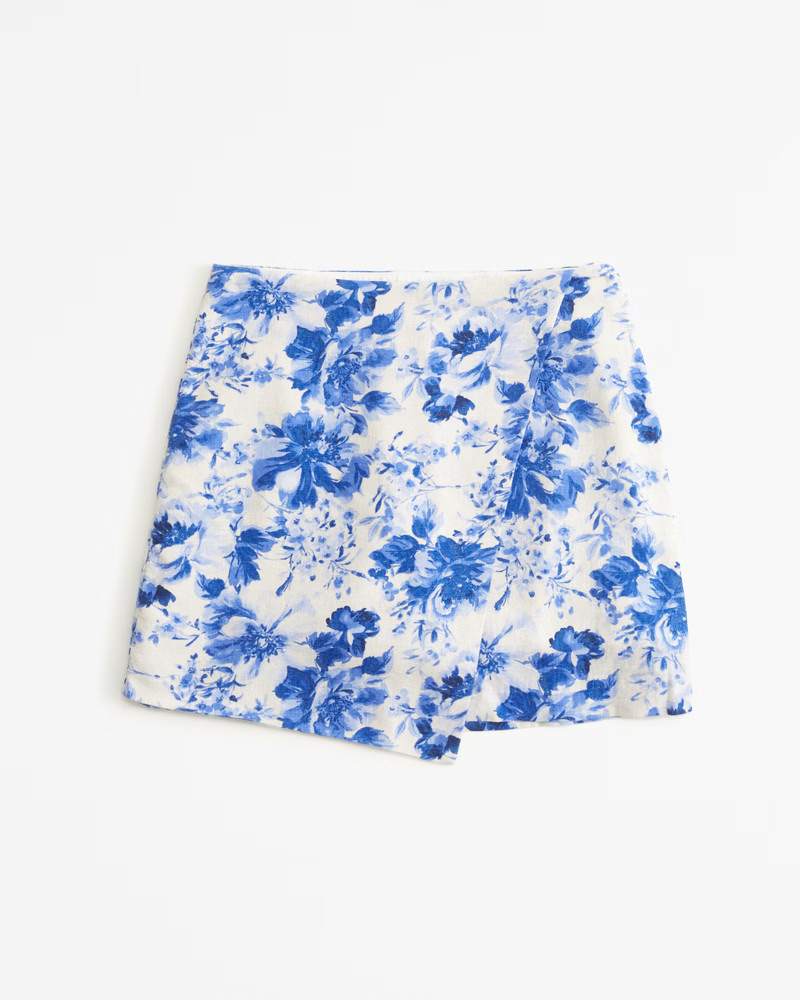 Linen-Blend Wrap Mini Skort | Abercrombie & Fitch (US)