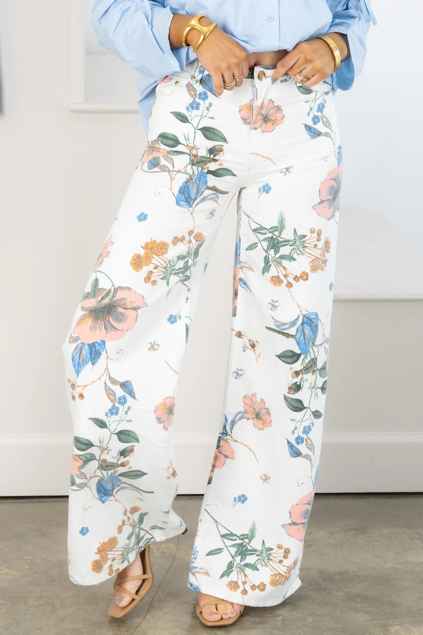 Looking For You Floral Print White Wide Leg Pant | The Willow Tree