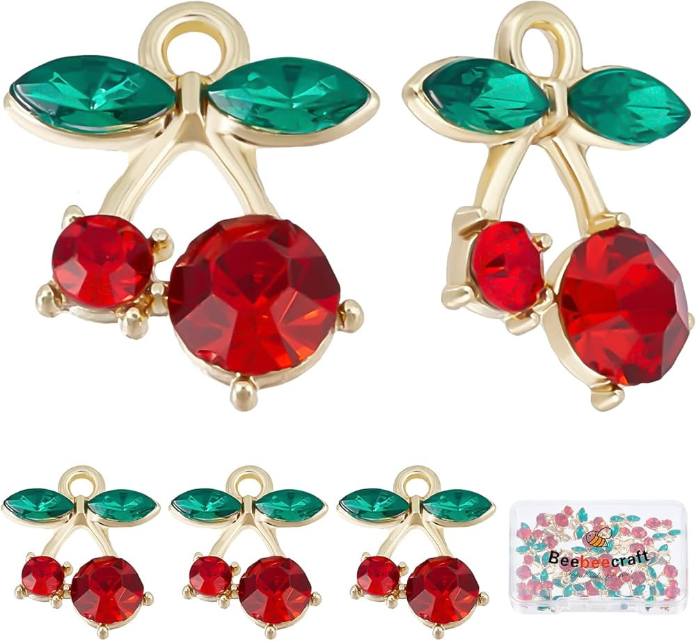 Beebeecraft 30Pcs/Box Cherry Charms Red Rhinestone Cherry Dangle Charms Gold Plated Fruit Pendant... | Amazon (CA)
