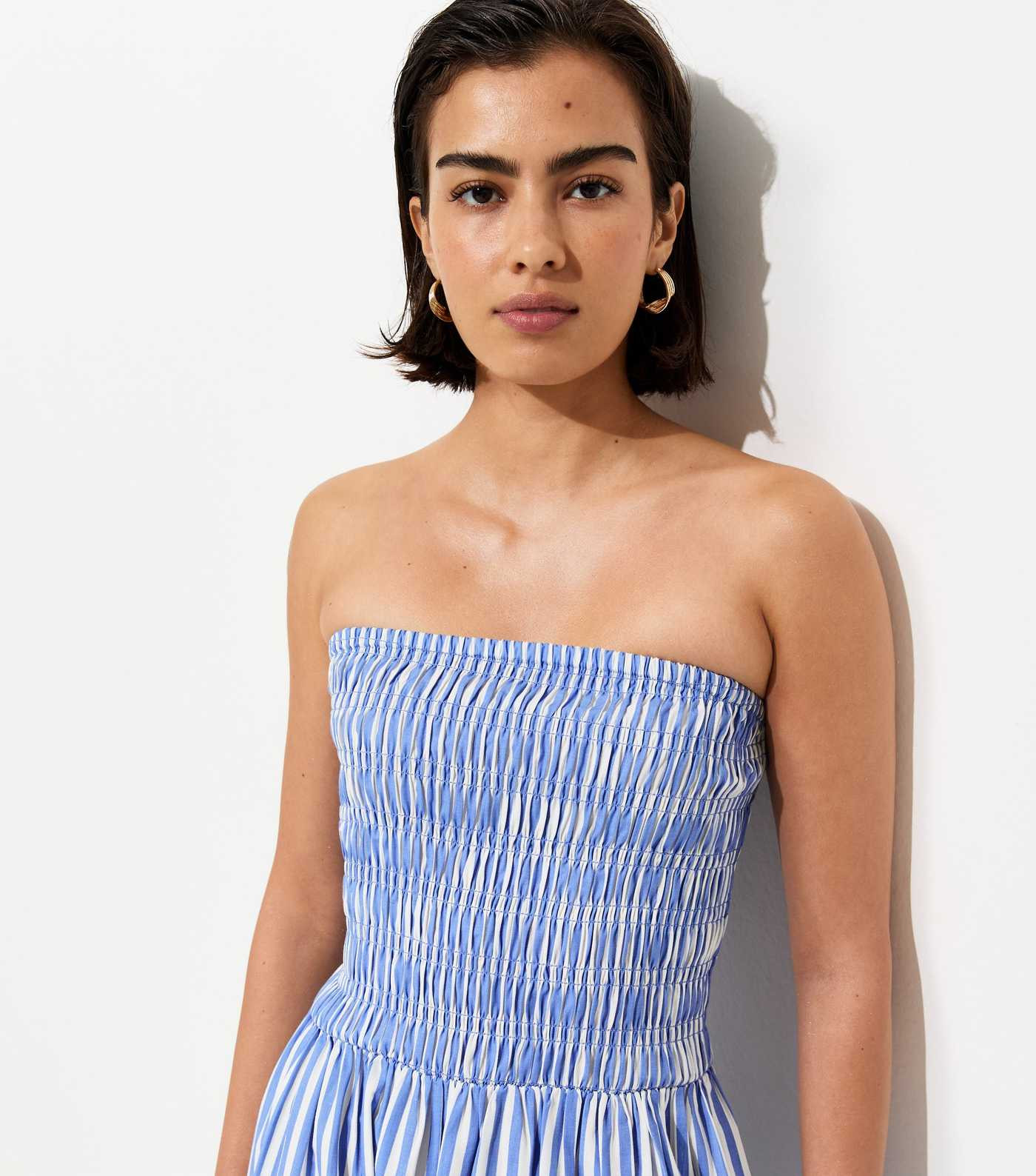 Blue Striped Shirred Bandeau Dress | New Look | New Look (UK)