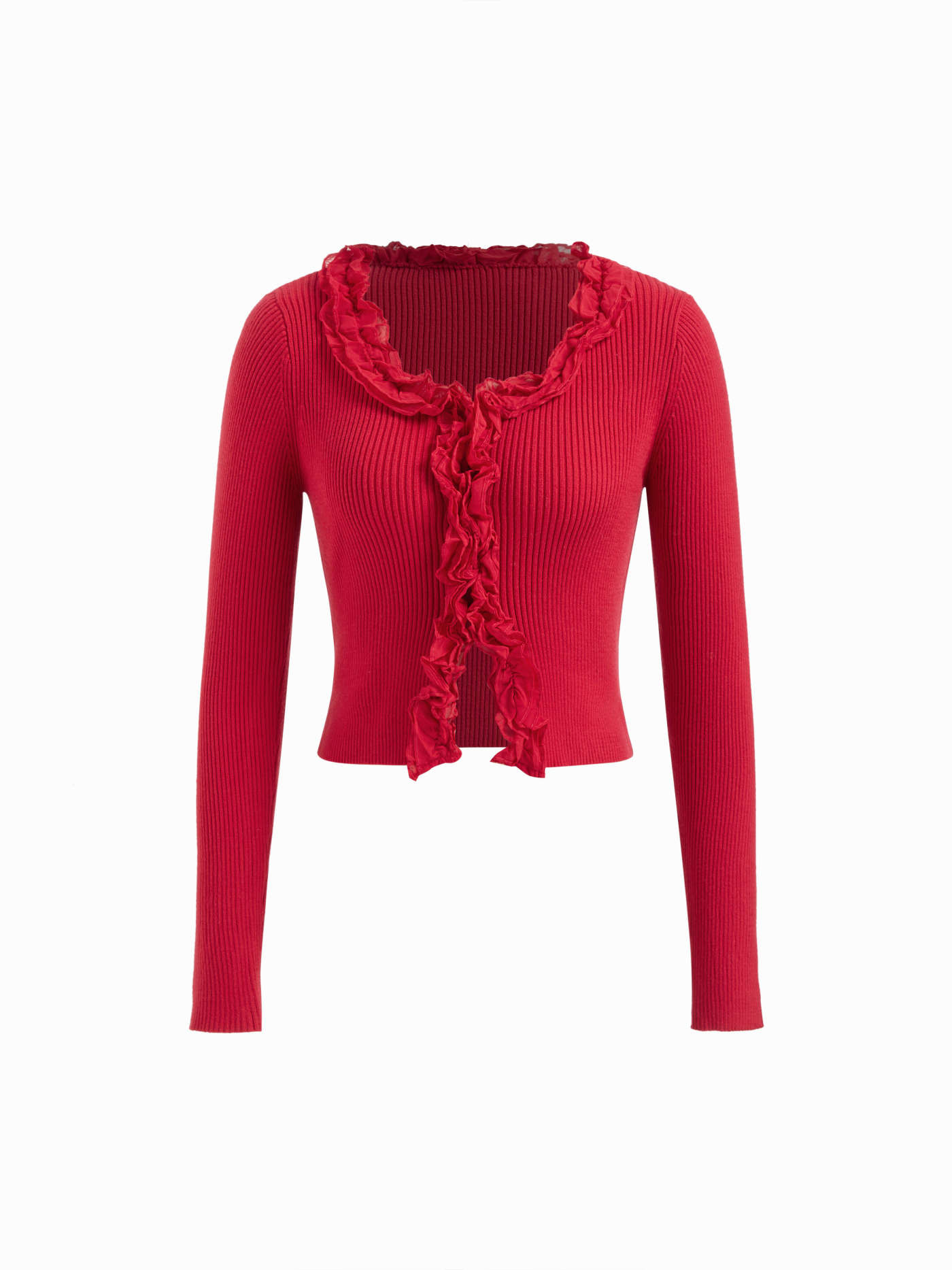 Knit Fabric Knit Round Neckline Lettuce Trim Long Sleeve Cardigan For Daily Casual | Cider