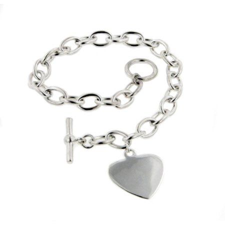 Sterling Silver Small Heart Charm Toggle Rolo Bracelet - 7 | Walmart (US)