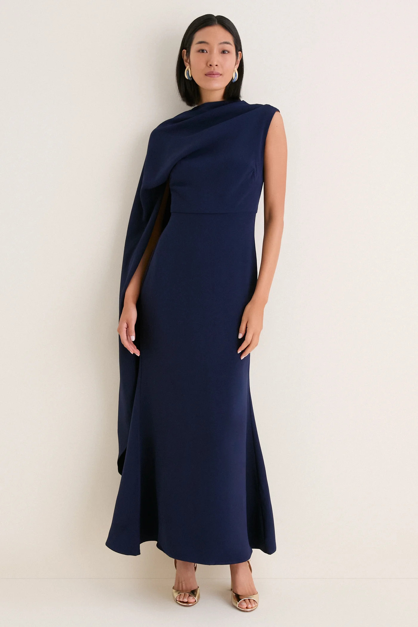 Deep Navy Leonara Asymmetric Cape Dress | Tuckernuck (US)