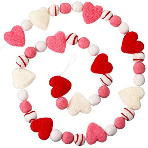 Breling Valentine Felt Ball Garland 10 ft Red Pink White Felt Pom Pom Banners Heart Balls Garland Decorations for Valentines Wedding Anniversary Mantel Fireplace Party Decor | Amazon (US)