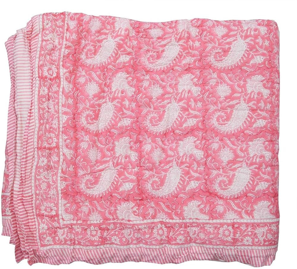 Indian Hand Block Paisley Print Handmade Light Weight in Side Doctor Cotton Queen Size Reversible... | Amazon (US)