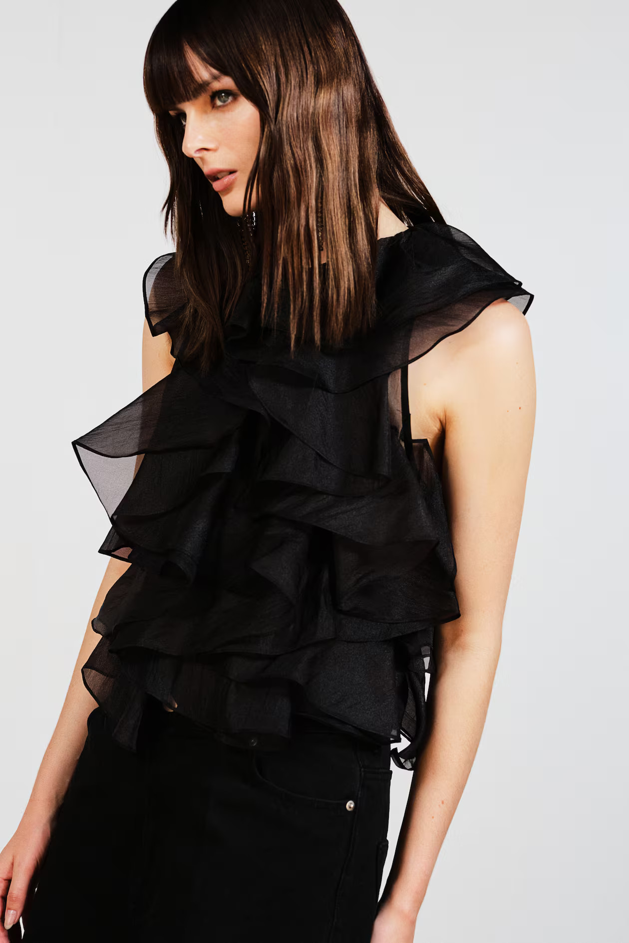 Ruffled Top - Black - Ladies | H&M US | H&M (US + CA)