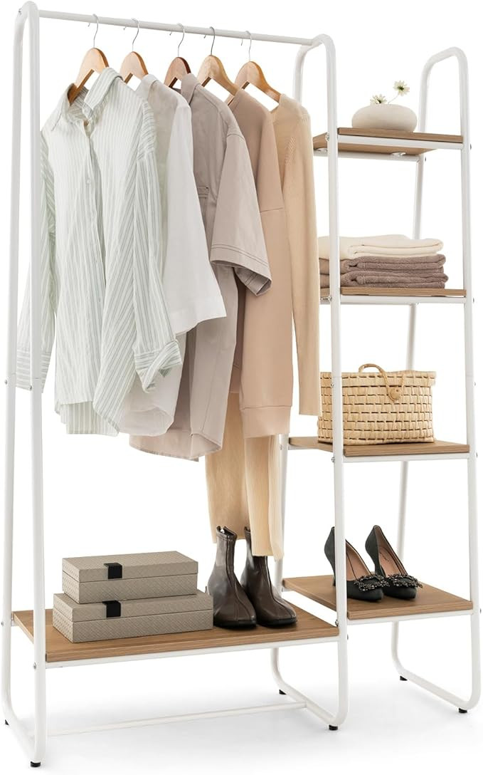 Tangkula Garment Rack with Shelves, Clothes Rack with 5 Shelves & Hanging Bar, Open Wardrobe for ... | Amazon (US)
