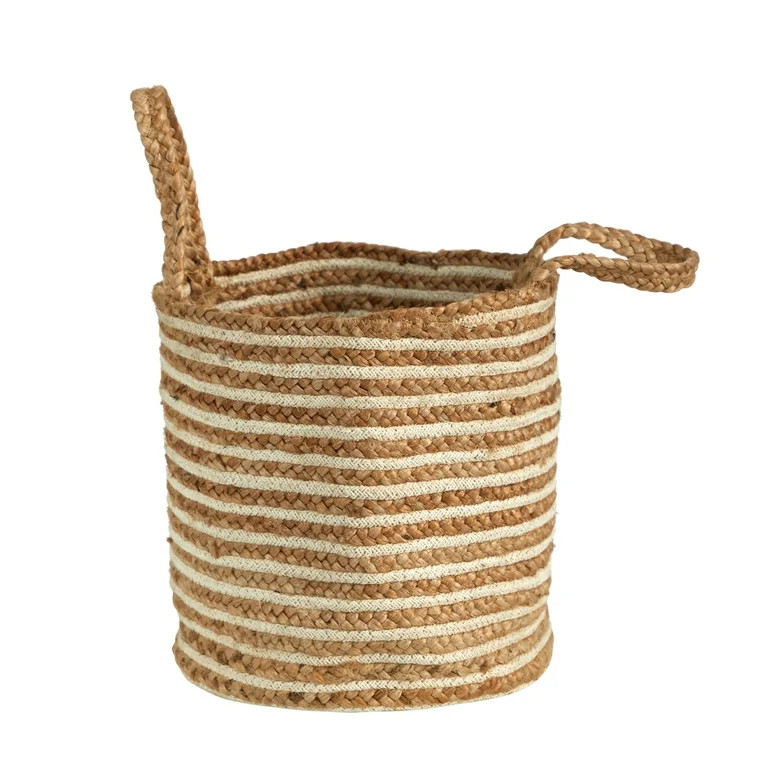 Nearly Natural 14in. Boho Chic Basket Planter  Cotton and Jute, Handwoven Stripe with Handles | Walmart (US)