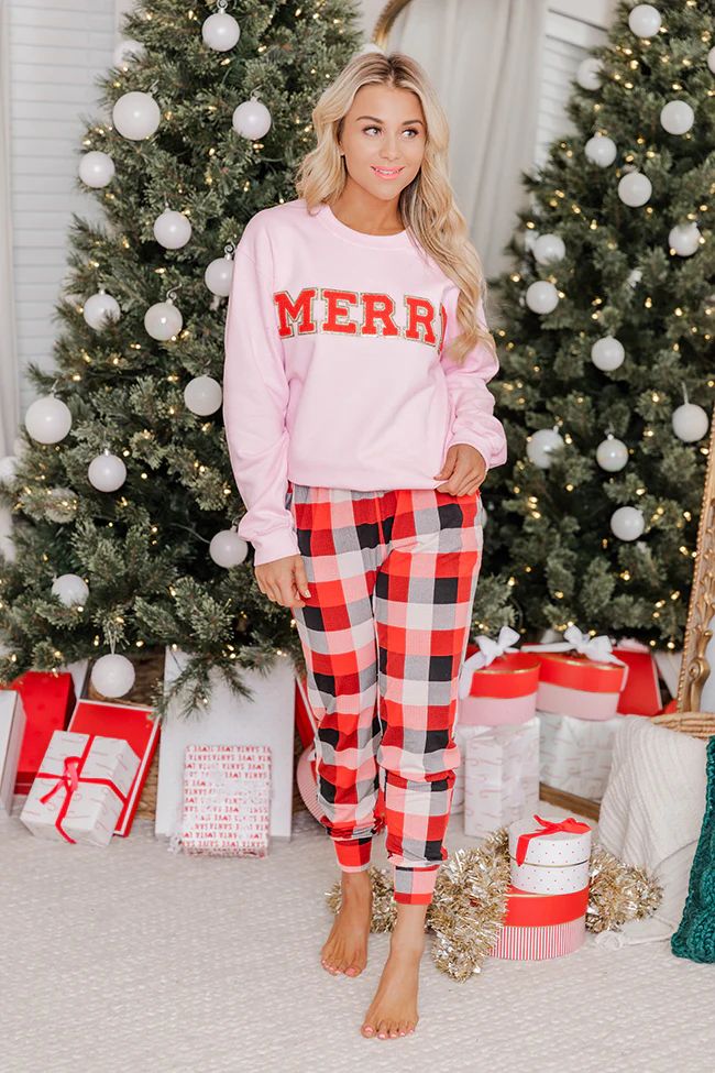 Merry Red Chenille Patch Graphic Sweatshirt | Pink Lily