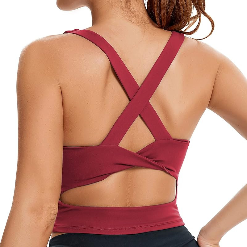 SJBYST Padded Longline Sports Bra Women Medium Support Criss-Cross Twist Tank Top Yoga Bra for Gym R | Amazon (US)