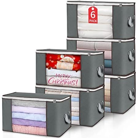 Homsorout Storage Bins with Lids, 3 Packs Fabric Baskets for Closet Organization, Clear Window Cube  | Amazon (US)