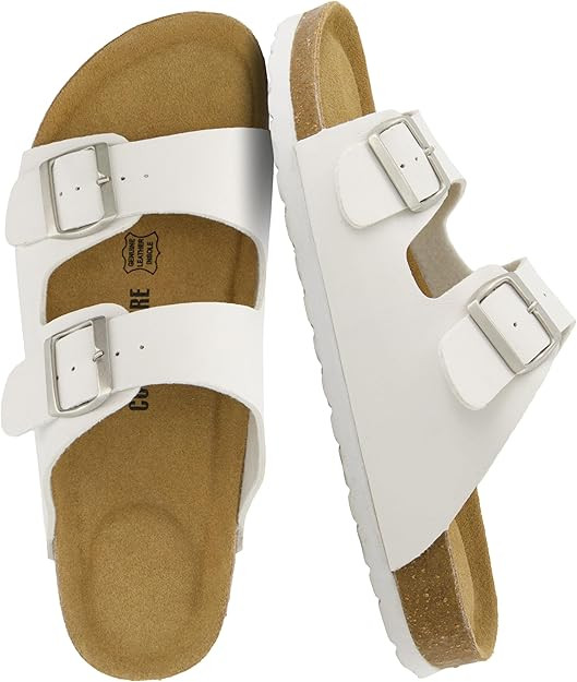 CUSHIONAIRE Lane Cork Footbed Mens Sandals, Adjustable Buckle Comfort Slides for Men, Genuine Lea... | Amazon (US)